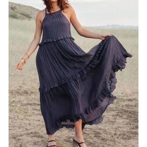 Listicle Isla Halter Tiered Maxi Dress In Navy Sz XL
